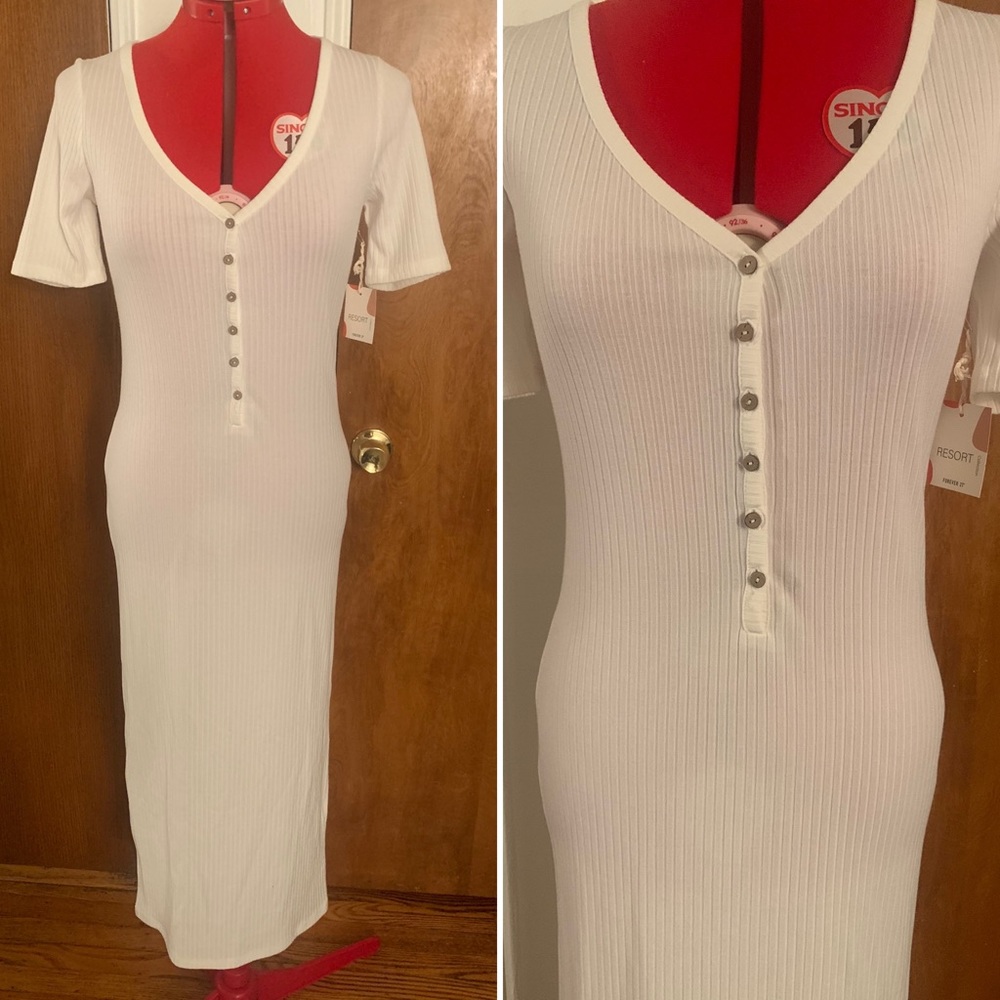 Cream short sleeve Midi dress